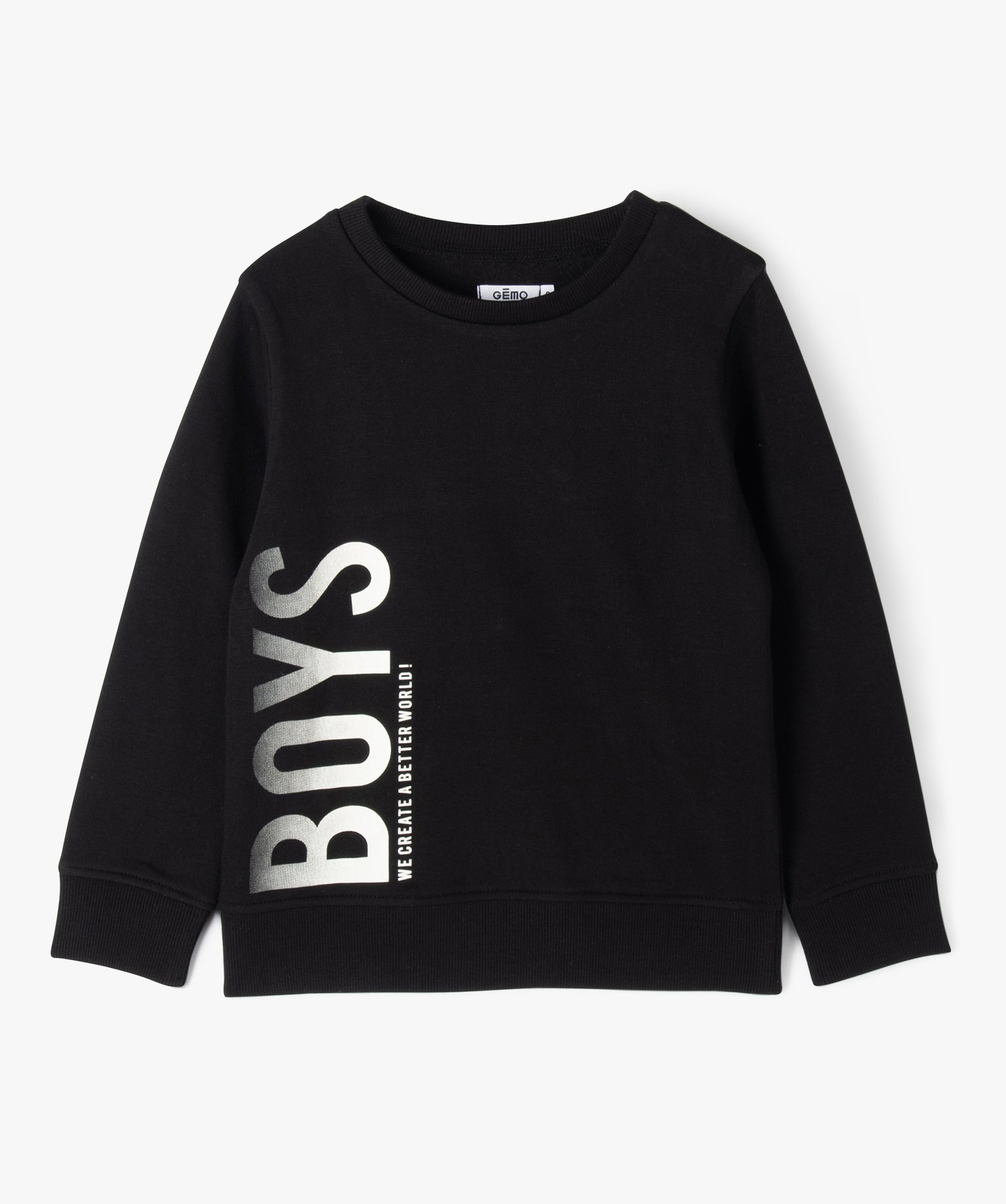 Sweat à col rond avec intérieur molletonné Garçon noir | GEMO