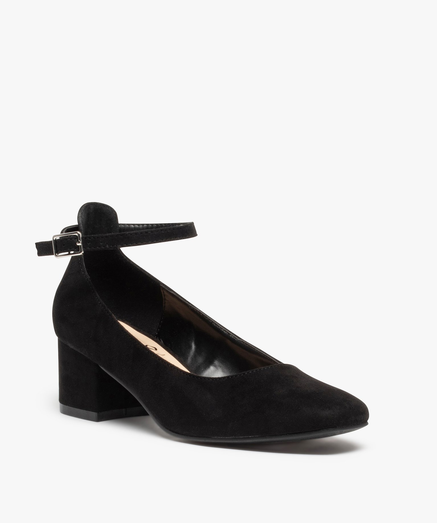 Escarpins femme à talon carré et fine bride dessus suédine noir | GEMO