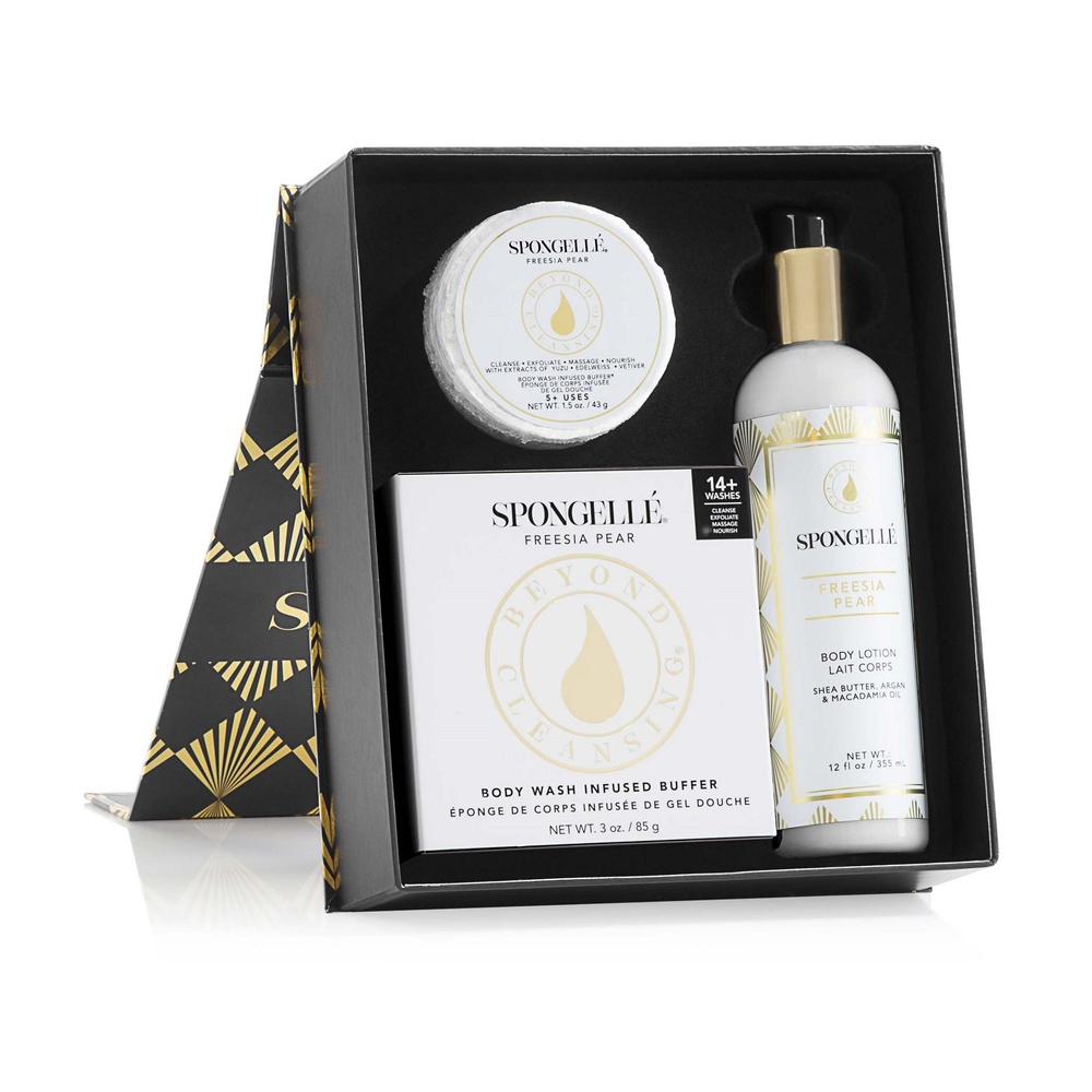 spongelle BOXED WHITE FLOWER GIFT SET - FREESIA PEAR Coffret bain