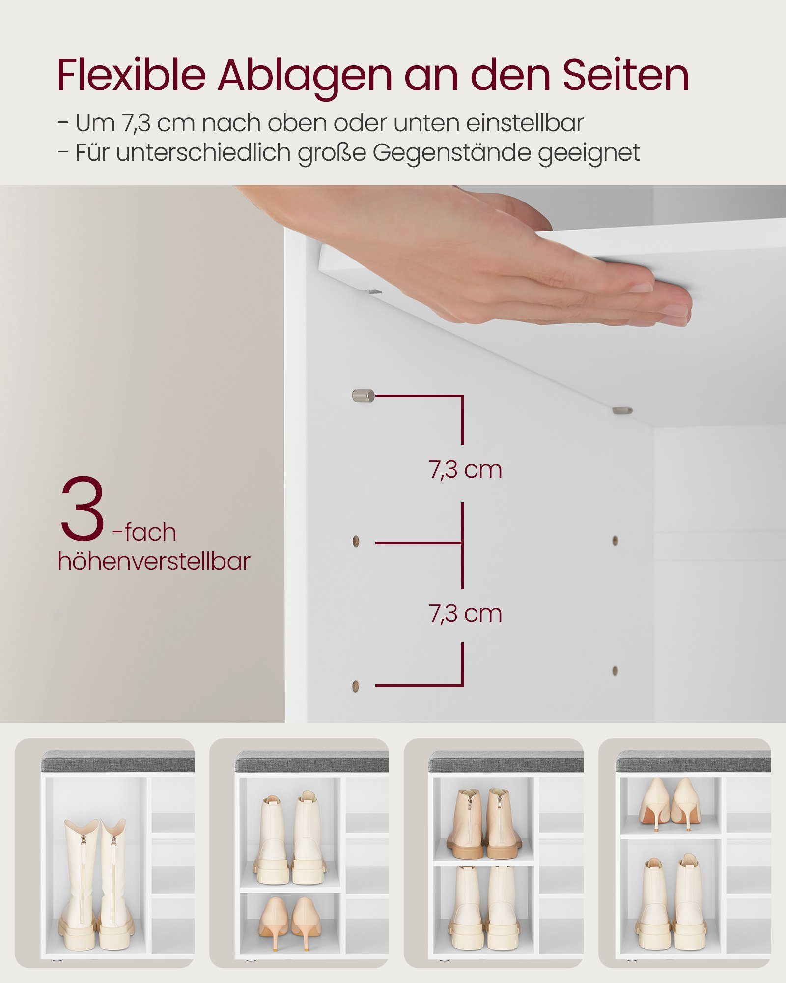 VASAGLE Schuhbank, Schuhregal, mit 10 Fächern, 104 x 30 x 48 cm