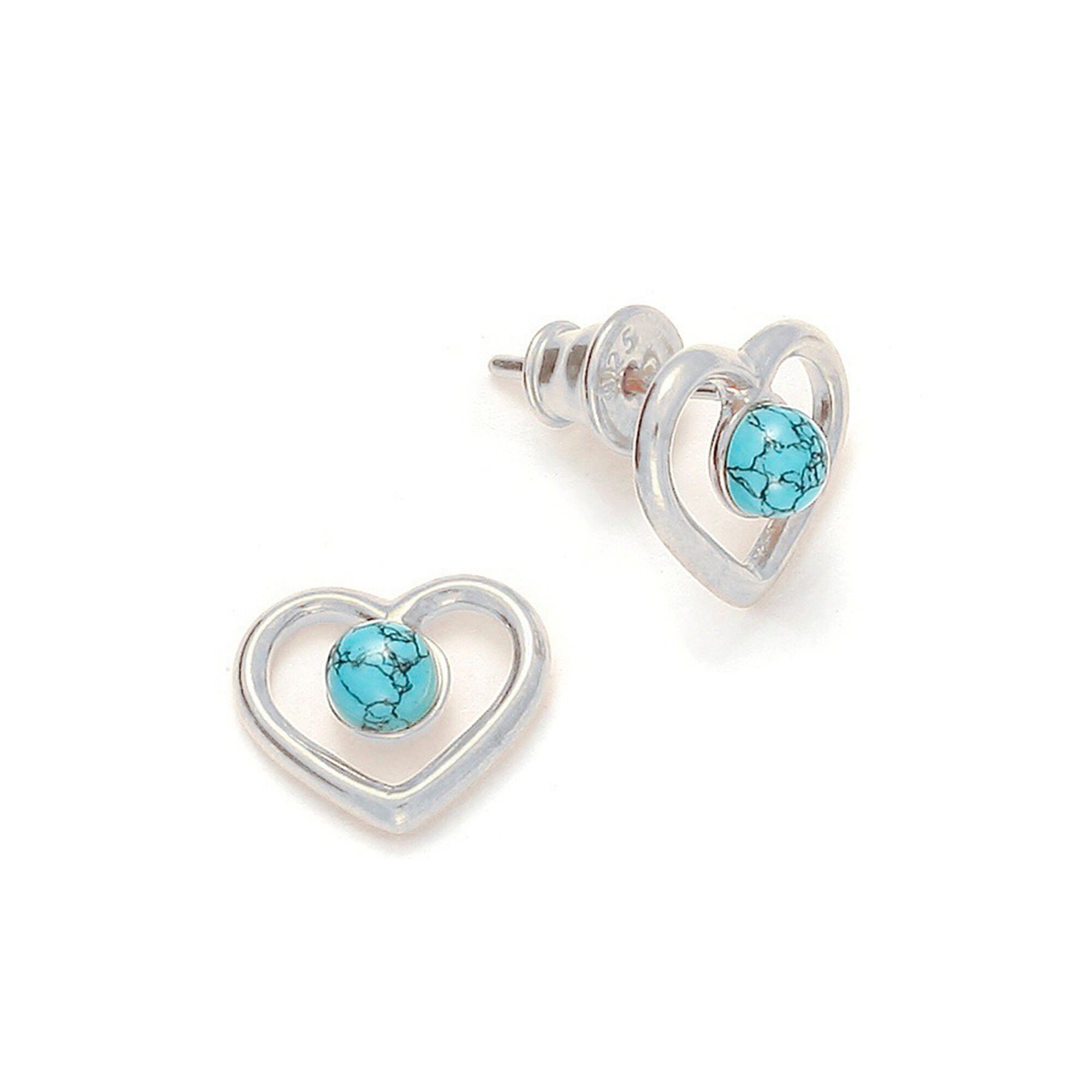 Boucles d'oreilles coeur pierre turquoise et argent