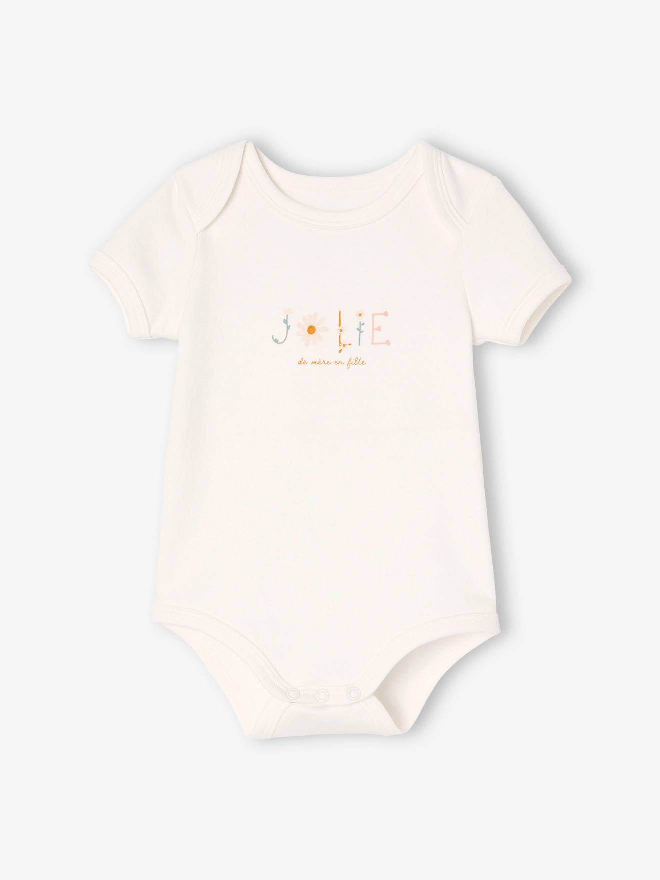 Lot de 5 bodies marguerites manches courtes bébé ouverture US rose pâle