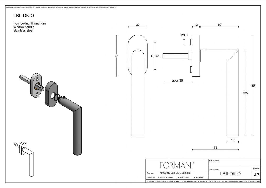 Formani 1503D012BMXX0 BASICS LB2-19-DK-O tilt-and-turn fitting non-lockable white