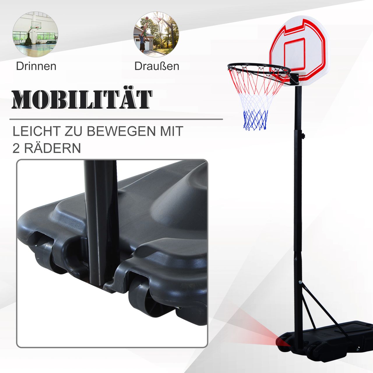HOMCOM Kinder Basketballständer Basketballkorb höhenverstellbar mit Rollen