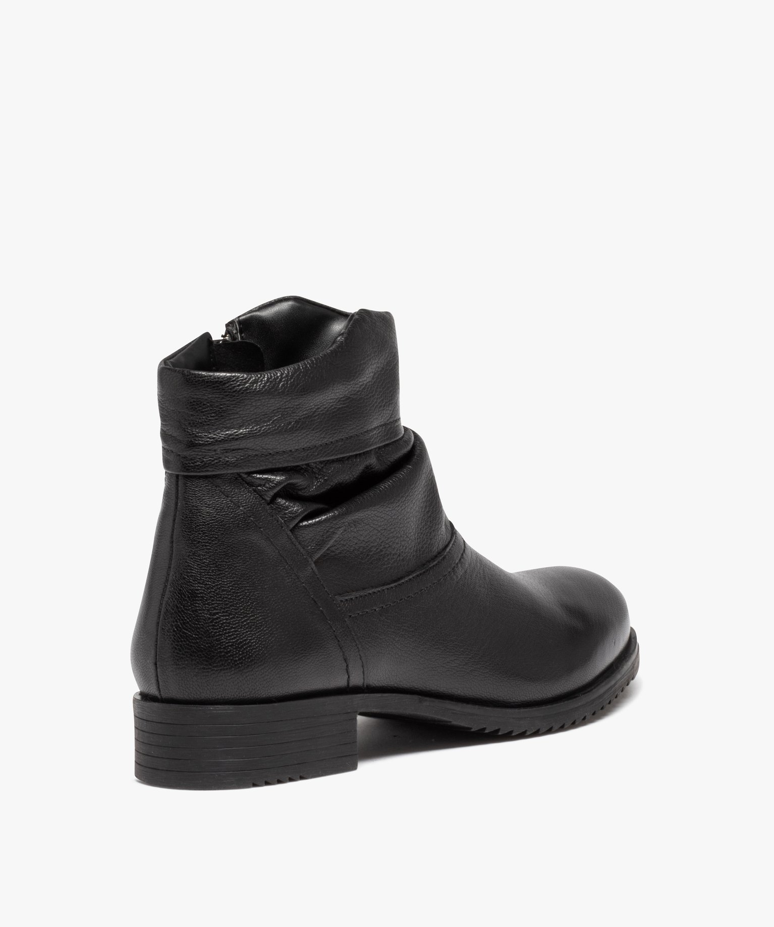 Boots femme confort dessus en cuir uni et plissé noir | GEMO