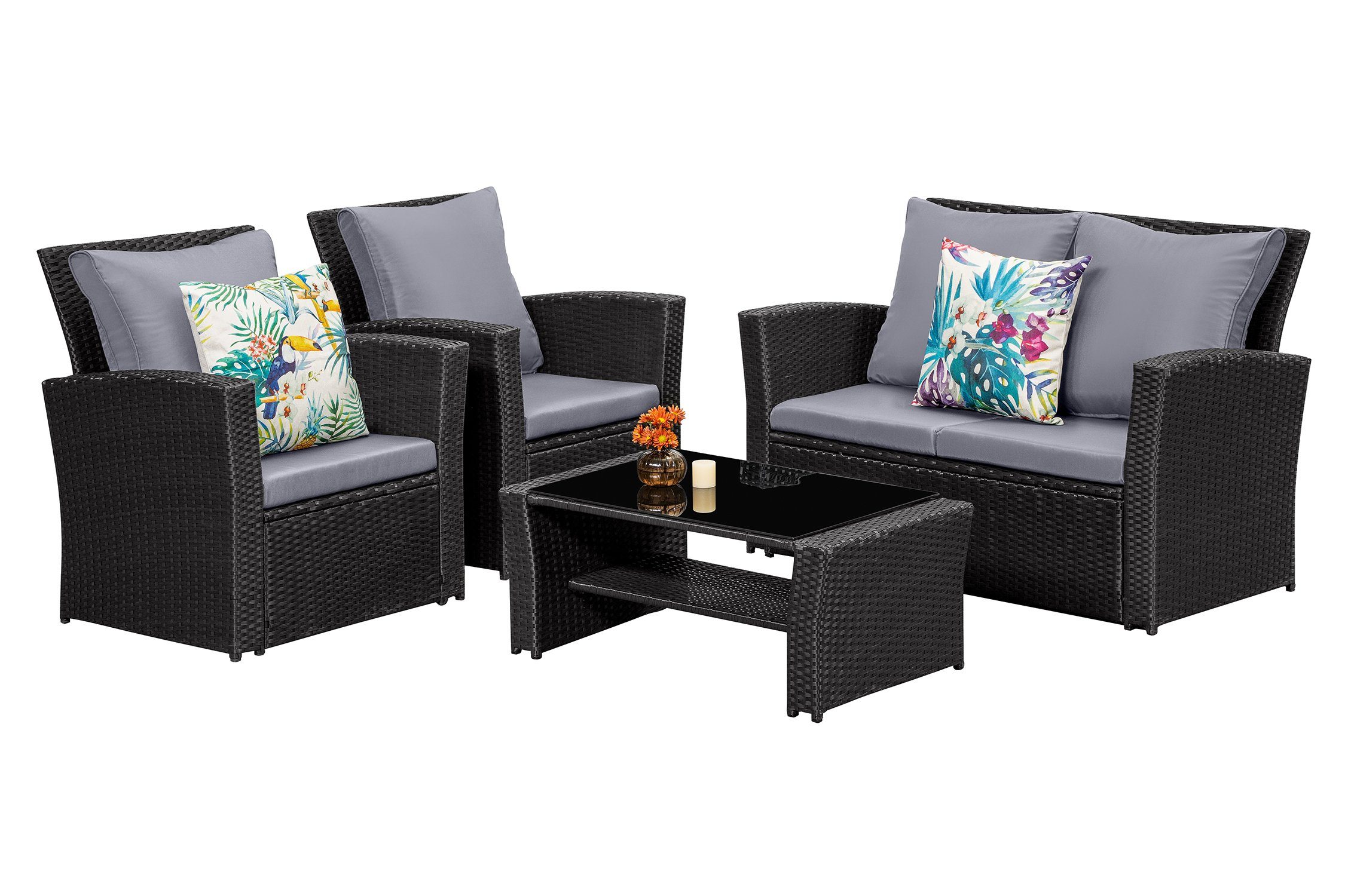 MeXo von GLP HOME Balkonset Balkongarnitur Gartenmöbel Set Polyrattan Wetterfest für 3-4 Personen, (Balkongarnitur Kleiner Balkon Sitzgruppe, Balkonset, Sitzgarnitur mit Kissen), Gartengarnitur für Lounge Klein Terrasse Garten Indoor Outdoor