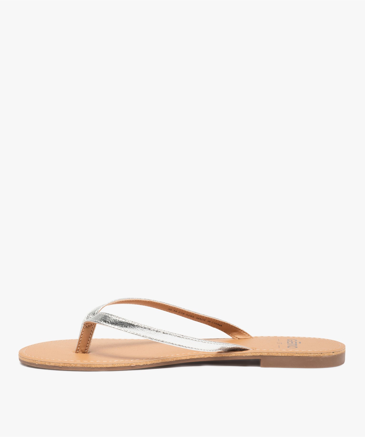 Tongs femme à petit talon plat et lanières fines gris | GEMO