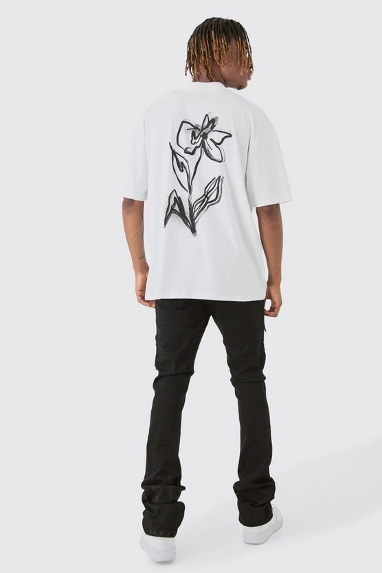 Tall florales T-Shirt in Weiß