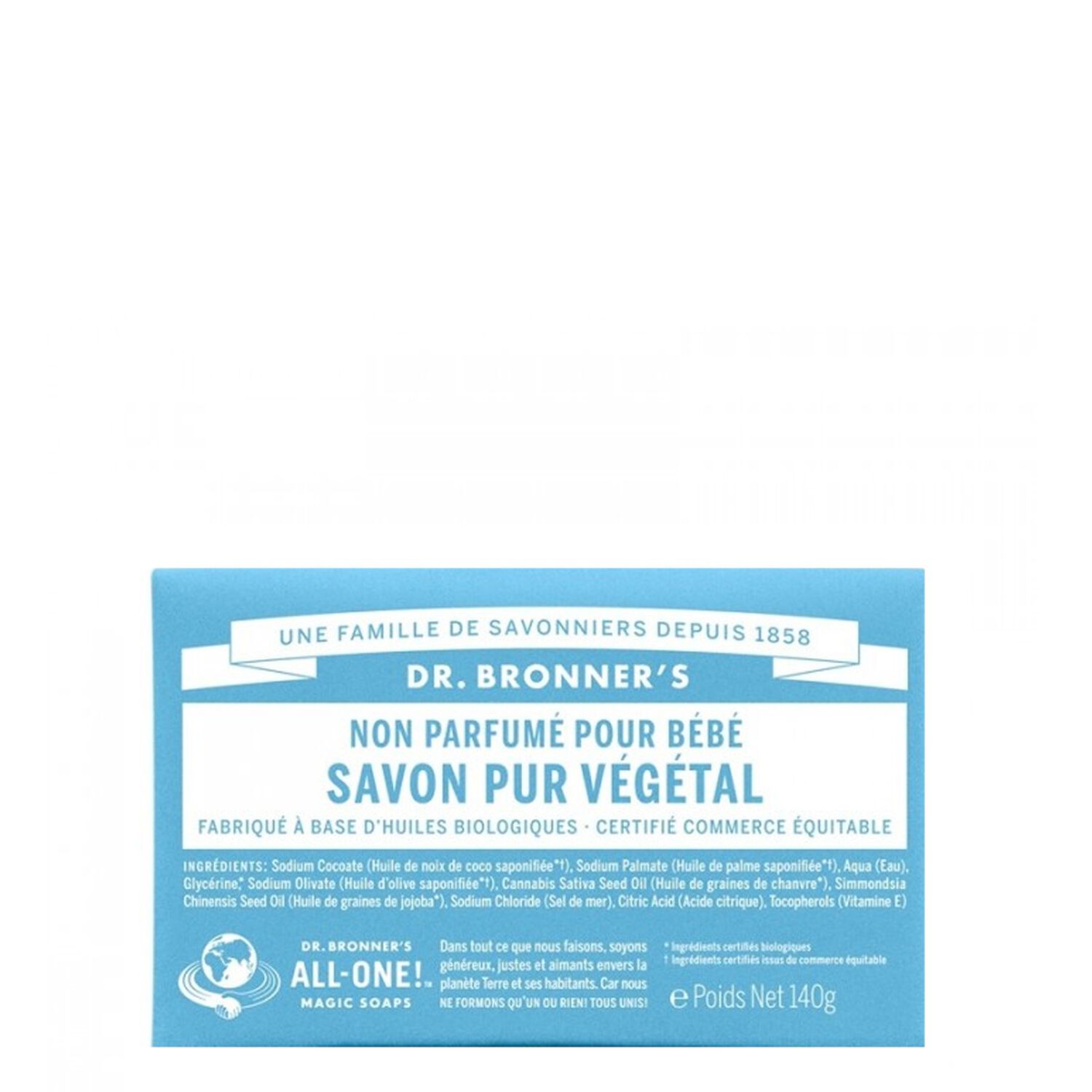 Dr Bronners Savon Solide Non Parfumé 140 g