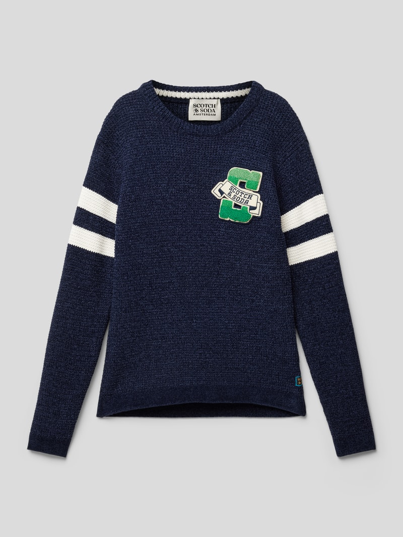 Strickpullover mit Label-Patch in blau