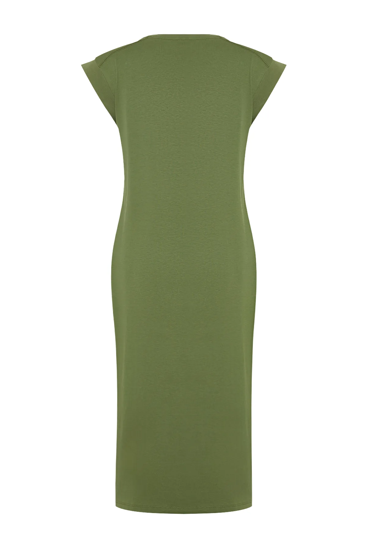 Trendyol Collection  Khakifarbenes, schlichtes T-Shirt-Kleid aus 100 % Baumwolle, Midi-Midikleid mit Mondärmeln, bequemer Schnitt und TWOSS24EL00126