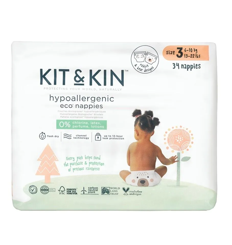 Kit And Kin Bionedbrydelige Engangsbleer Størrelse 3 Maxi Bjørn/Kanin