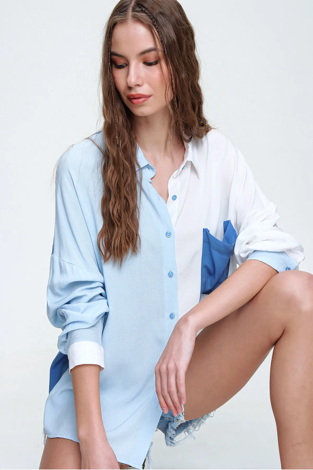 Trend Alaçatı Stili  Hemd - Blau - Regular Fit