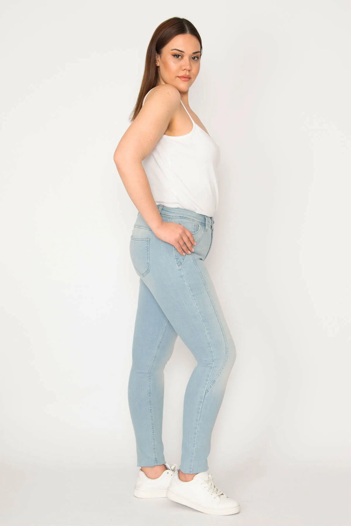 Şans Tekstil  Blaue, detaillierte Lycra-Jeanshose für Damen 26a33065