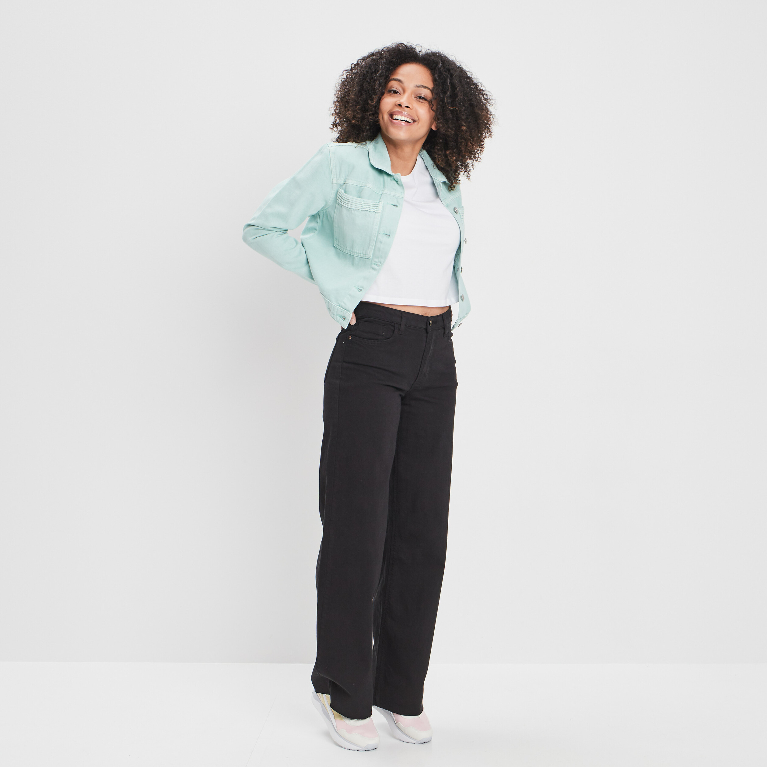 T-shirt cropped col rond blanc femme | La Halle