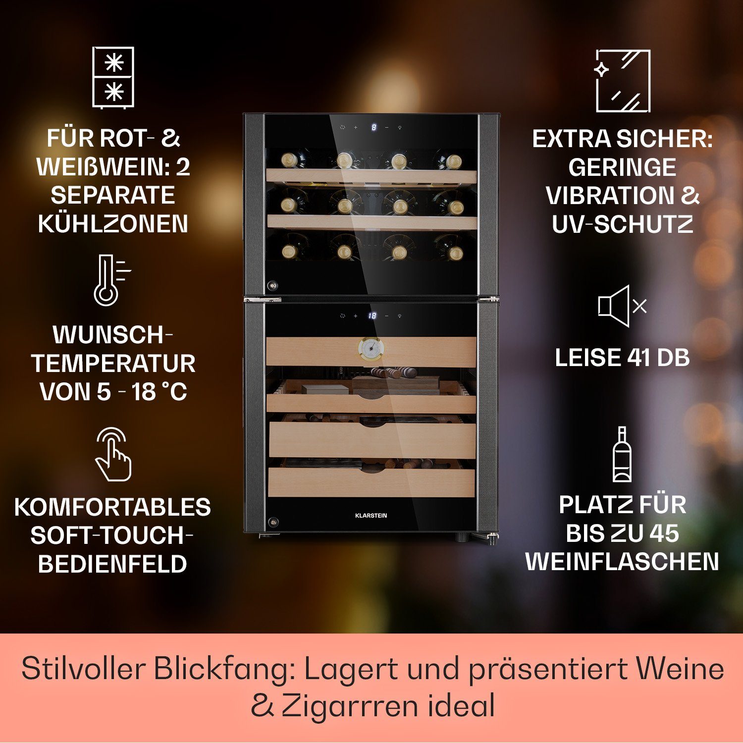 Klarstein Weinkühlschrank El Dorado 108, für 45 Standardflaschen á 0,75l