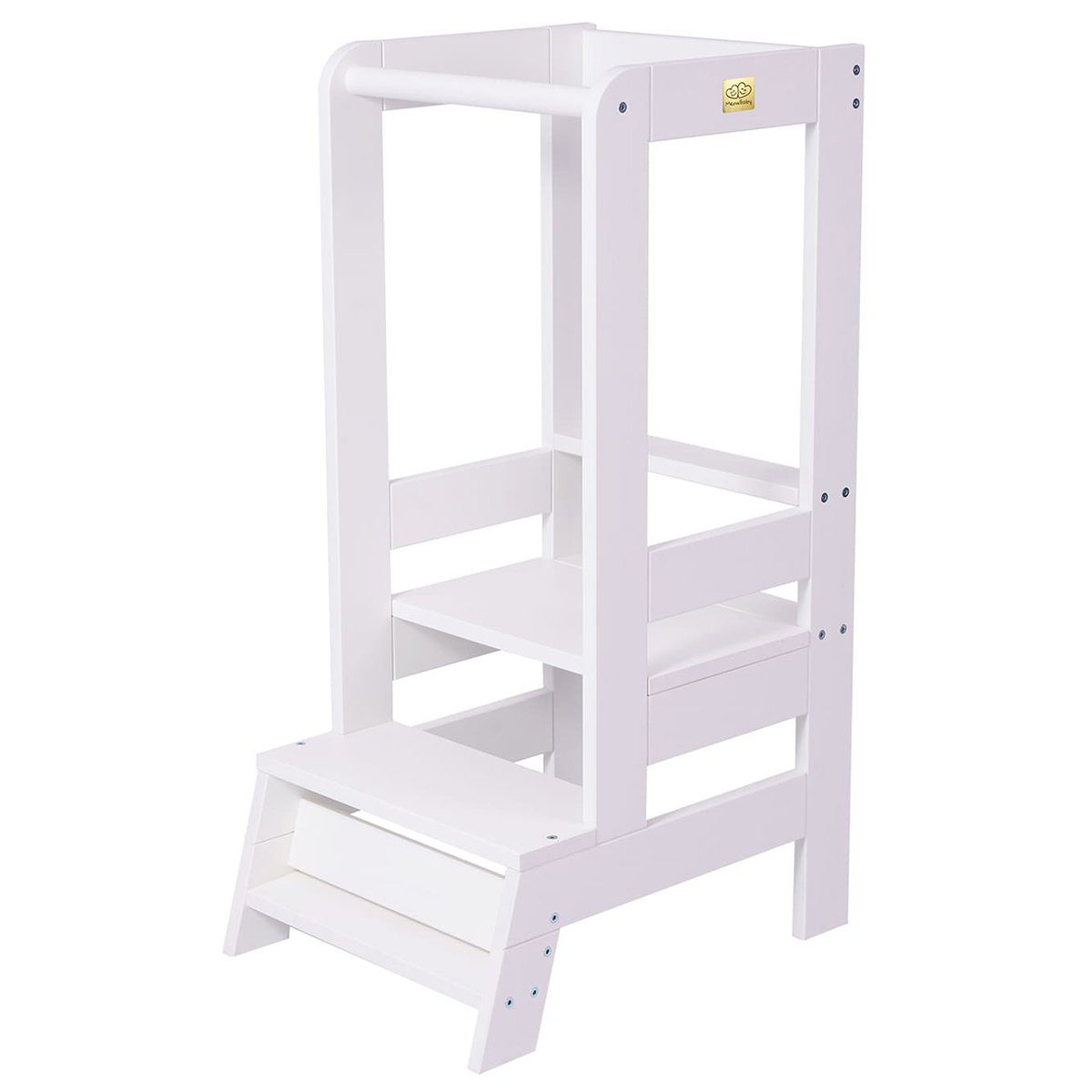 MeowBaby Stehhilfe Lernturm für Kinder Montessori Lernstuhl Weiß (1 St), Kinderhocker, Höhenverstellbar, Abgerundete Ecken & Kanten