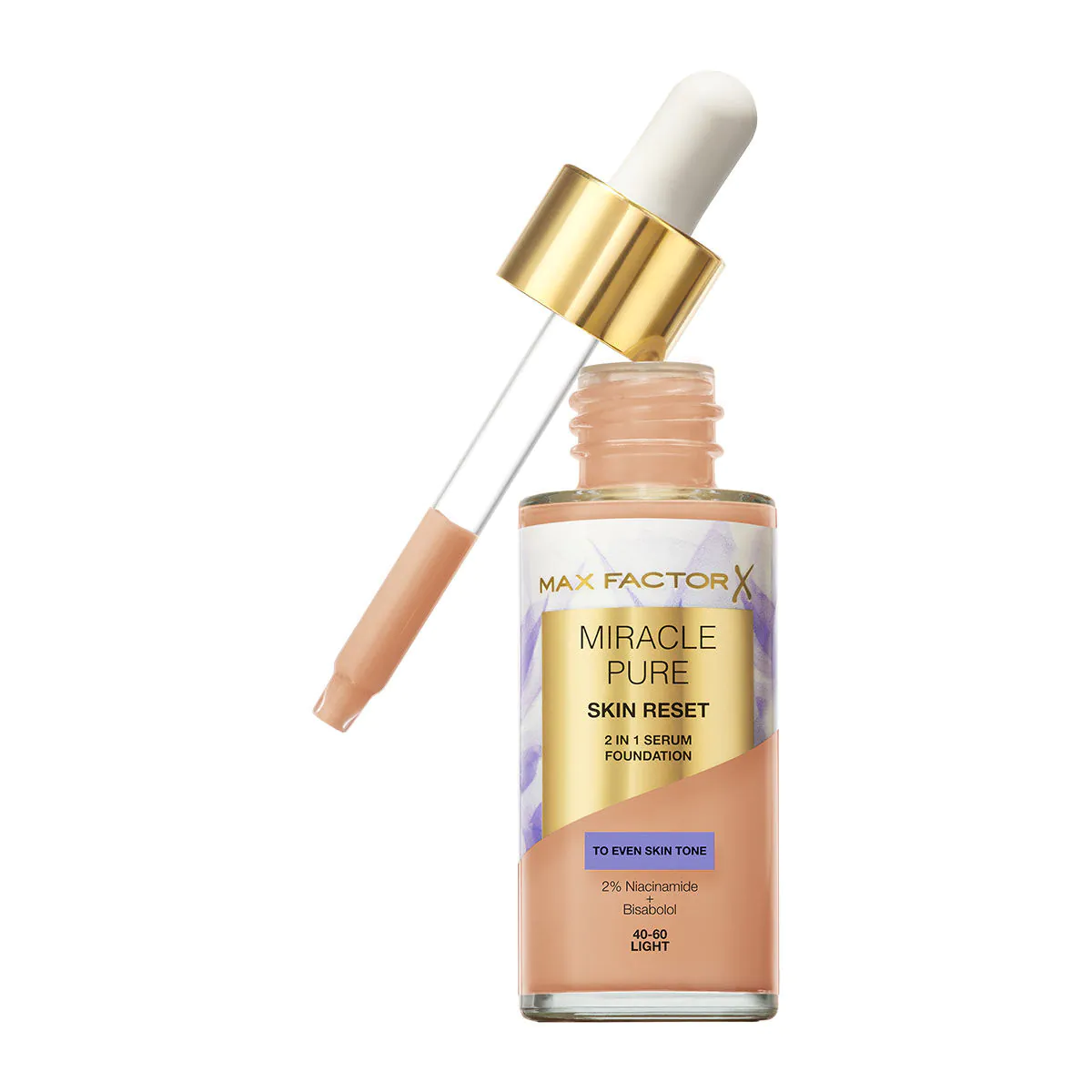 Max Factor Miracle Pure Skin Reset Foundation-serum 2-i-1, 40-60 Light