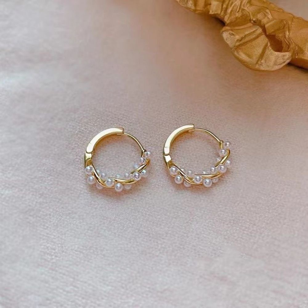 LENBEST Perlenohrringe Sterling Silber Perlen Twist Creolen Ohrringe für Frauen (2-tlg) (2-tlg)