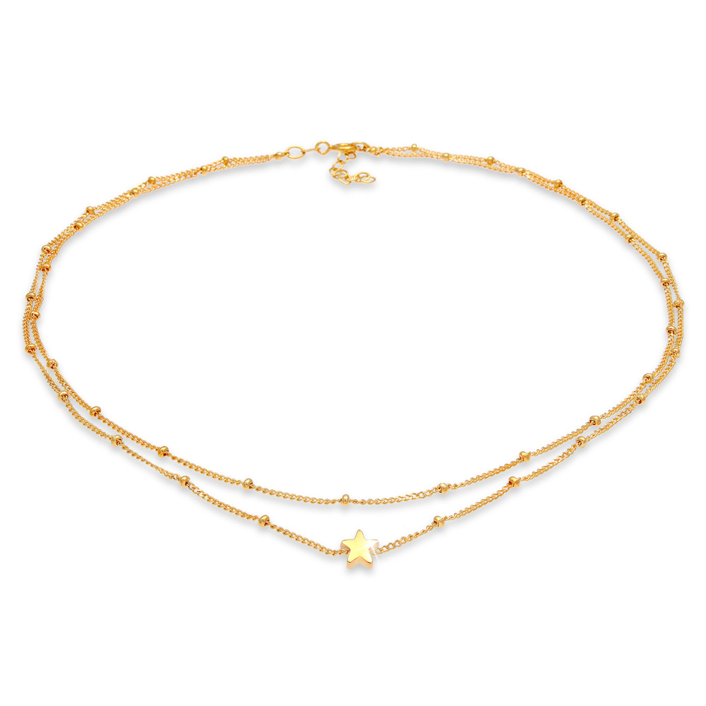 Elli Elli Collier Étoile de chaîne à boules en plaqué or en 925/1000 argent massif collier