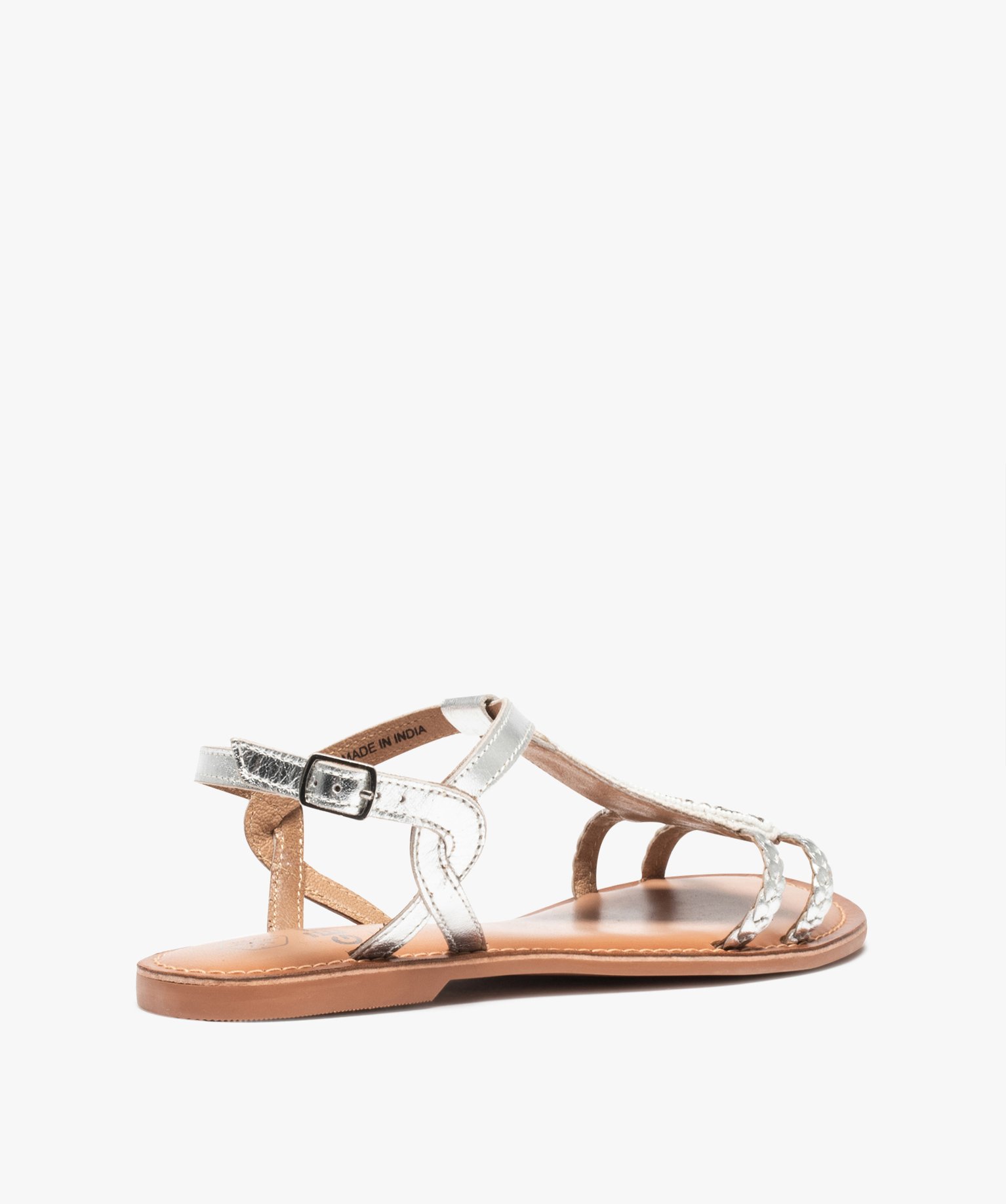 Sandales femme plates ornées de perles et intérieur cuir argent | GEMO