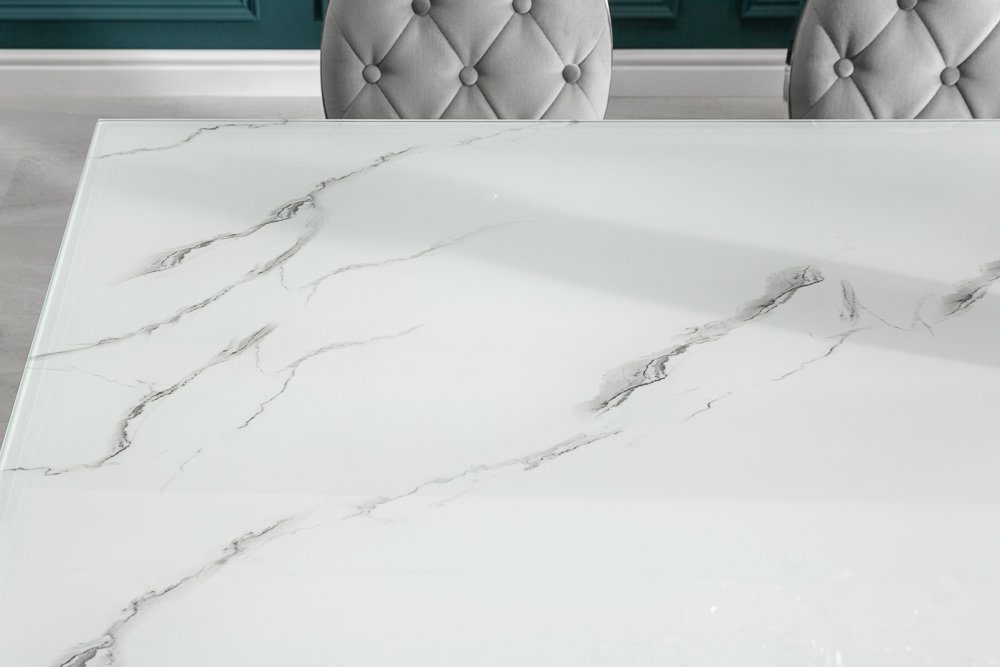 riess-ambiente Esstisch MODERN BAROCK 200cm grau / weiß, Esszimmer · Glas · Edelstahl · Marmor-Optik · Design