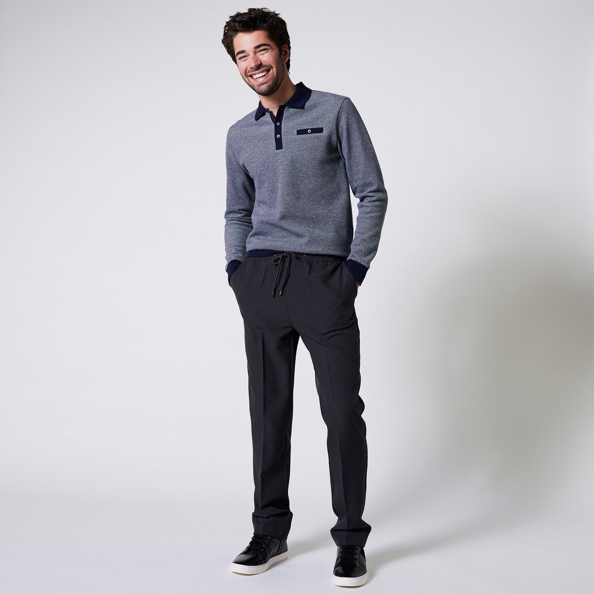 Polo bicolore maille chaude, manches longues