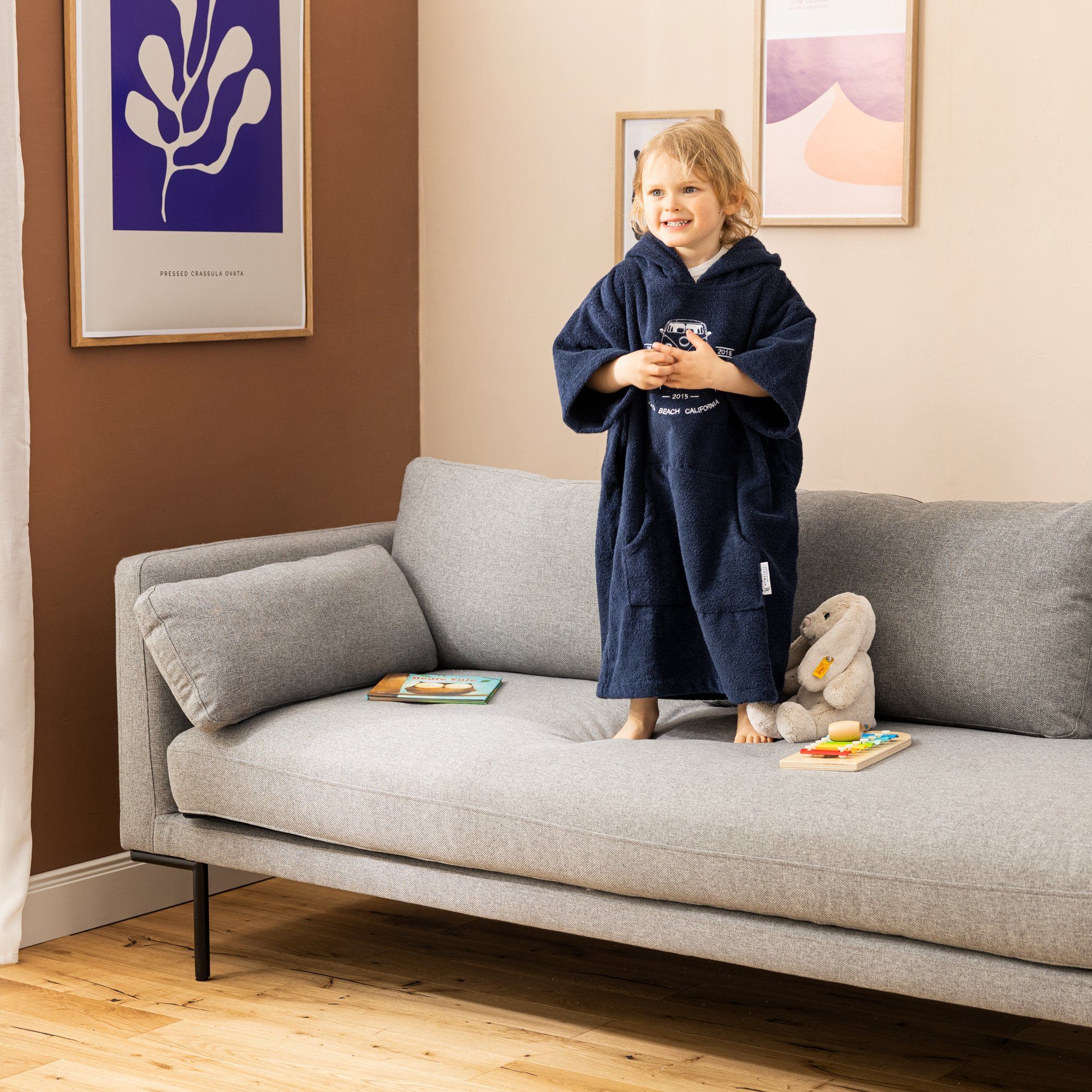 HOMELEVEL Bademantel Badeponcho Surfponcho für Kinder und Teenager mit Kapuze unisex, Baumwolle