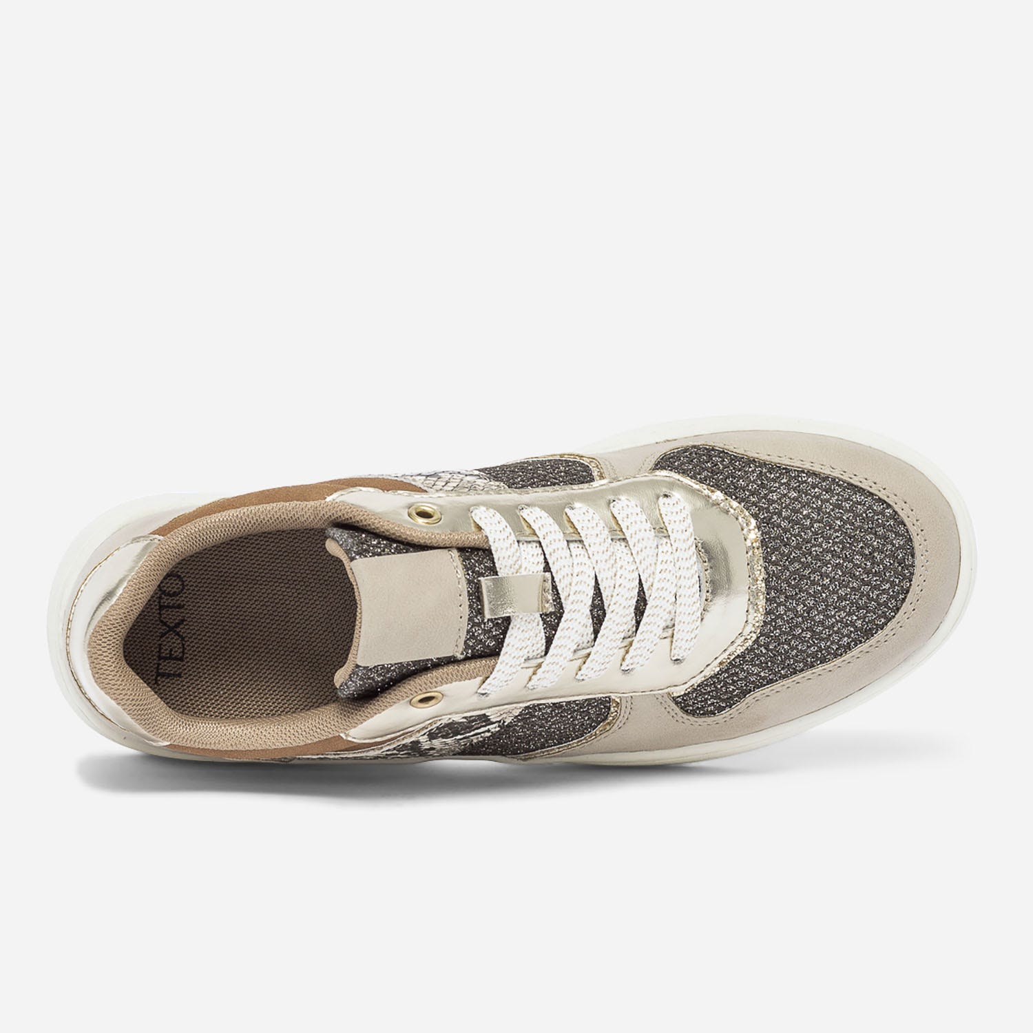 Tennis TEXTO beige, camel, or et effet python