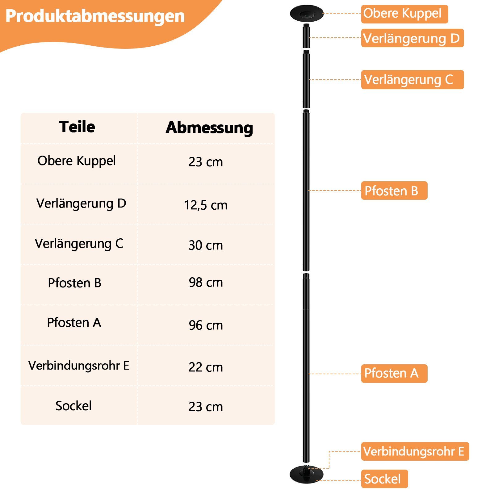 COSTWAY Trainingsstation Tanzstange, 2,23 m bis 2,82 m höhenverstellbar