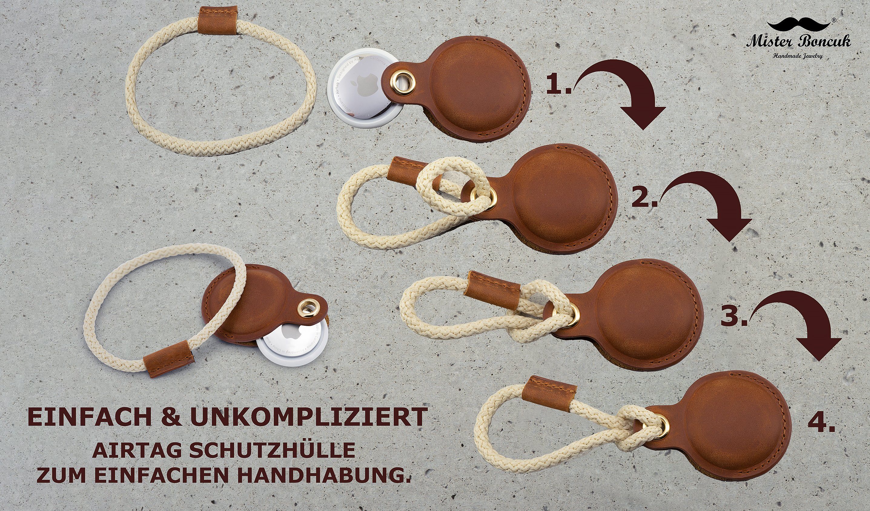 Mister Boncuk Handmade Jewelry Schlüsselanhänger iTAGGi Echtleder Schutzhülle für Apple AirTag, Airtag Anhänger, Echtleder, Segelseil, Case, hülle, schutzhülle