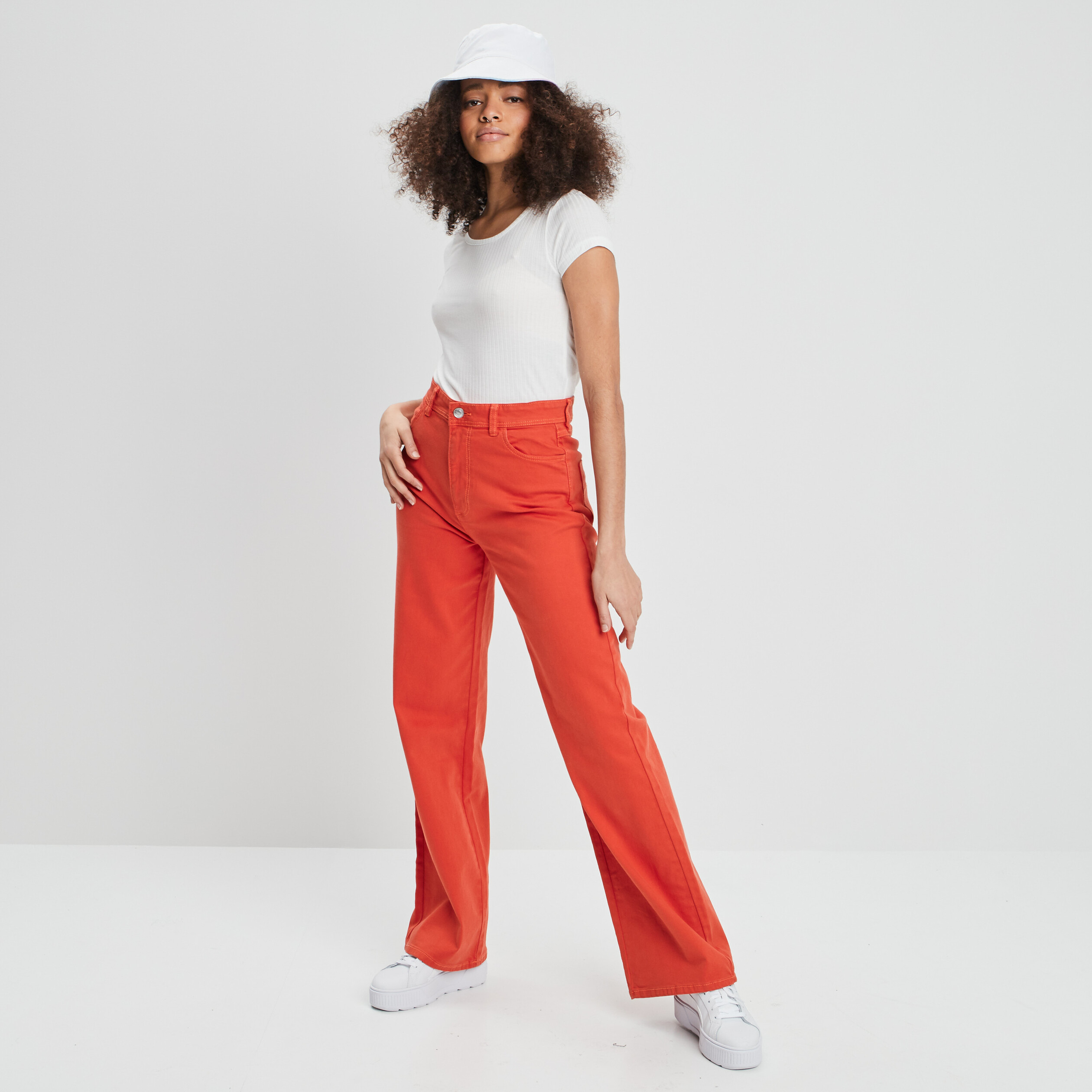 Pantalon large taille haute rouge femme | La Halle