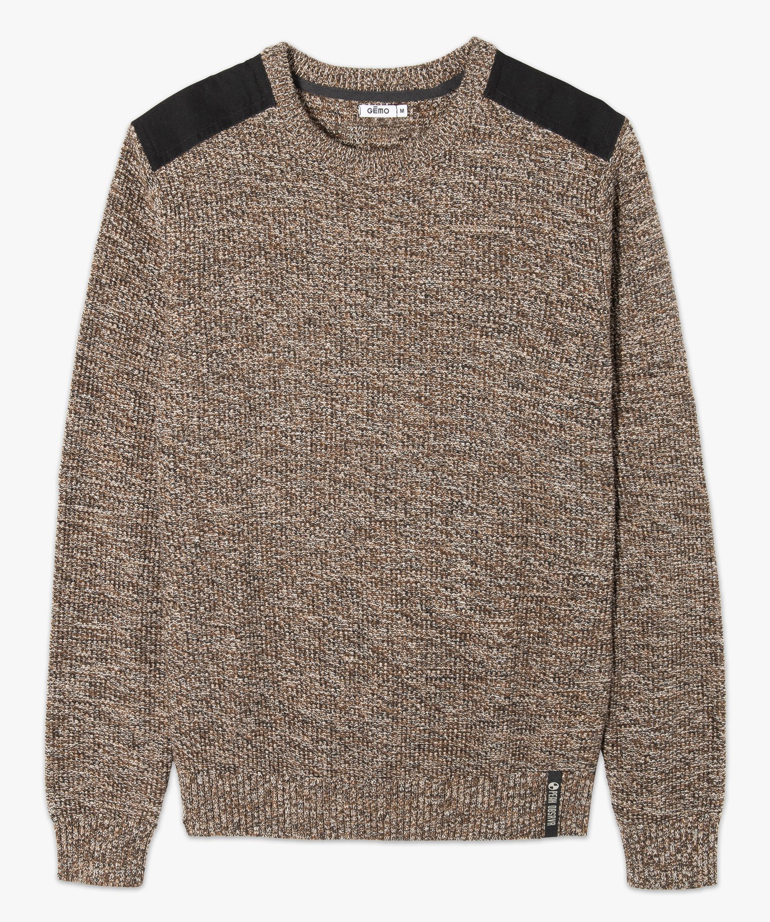 Pull homme en maille fantaisie avec patchs aux épaules | GEMO