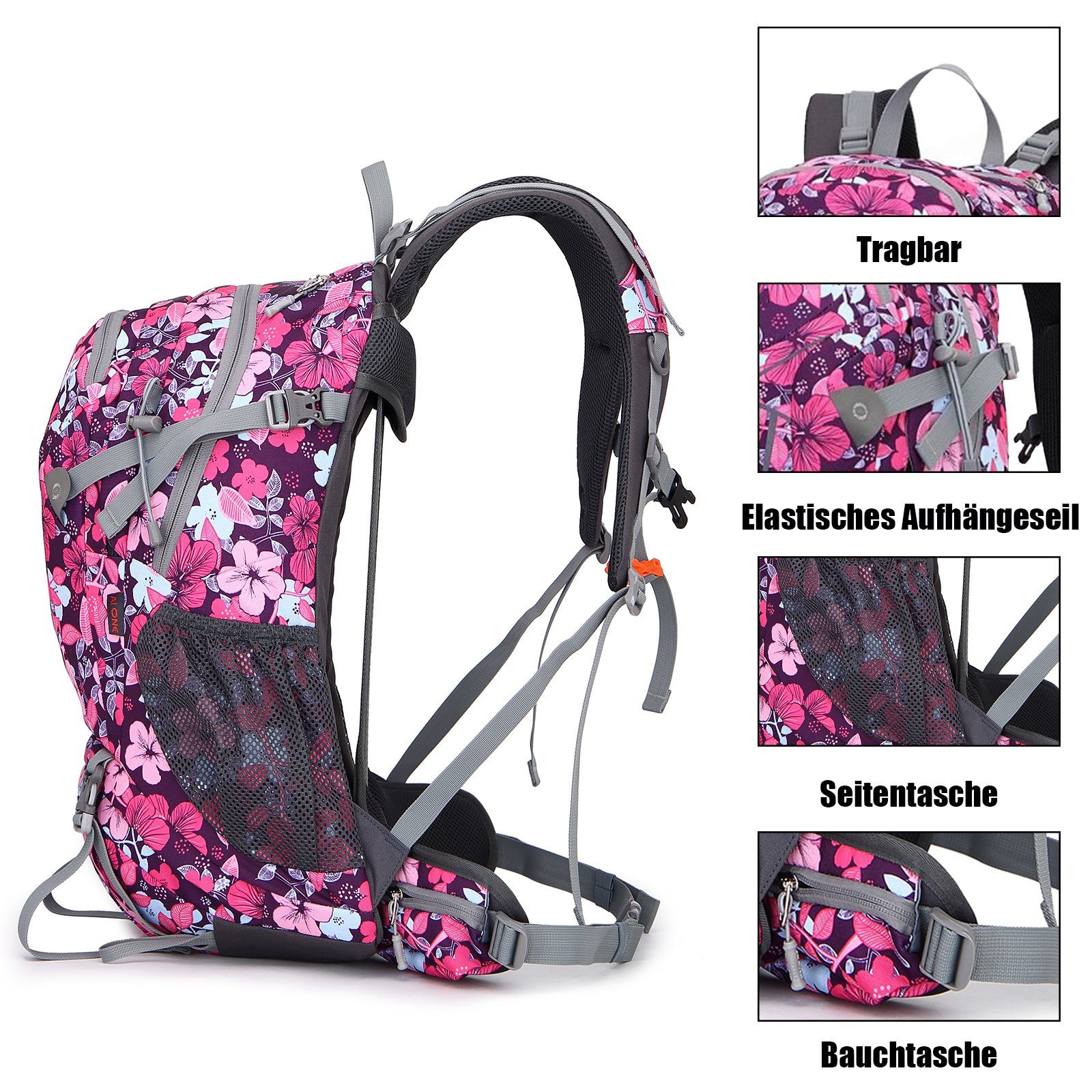 TAN.TOMI Kletterrucksack 30L Großer Wanderrucksack mit Rückenbelüftung, wasserabweisend Daypack, mit Regenschutz für Outdoor Reisen Camping Trekking