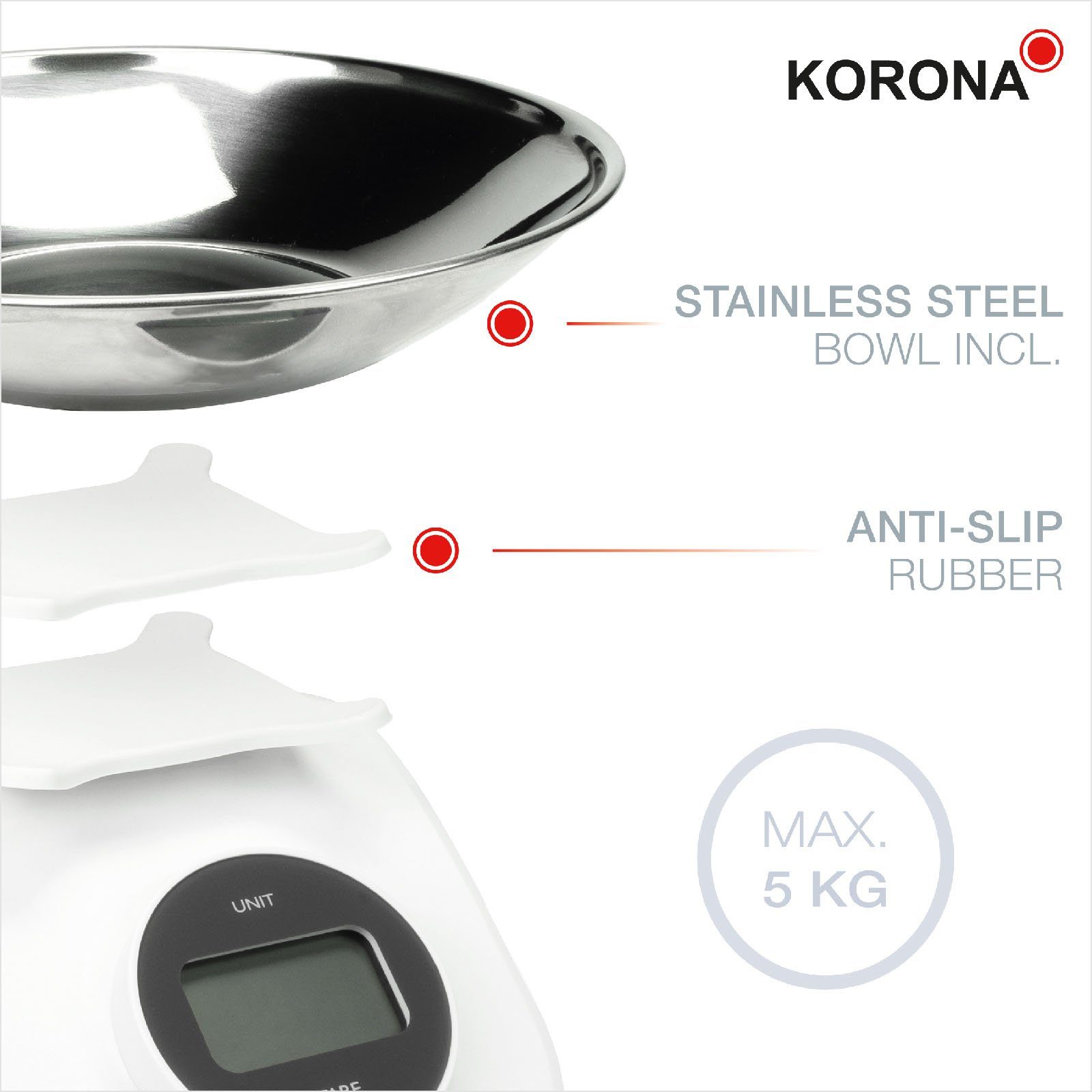 KORONA Küchenwaage CLEO 76161, Batterielos, mit Edelstahl-Schale