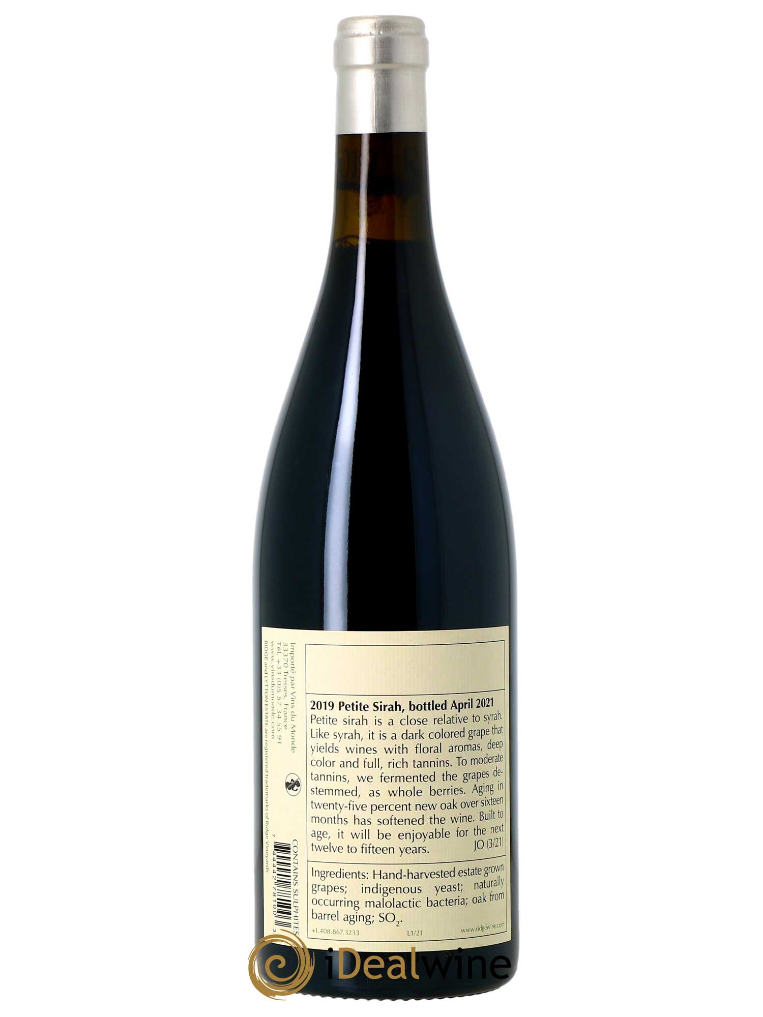 Dry Creek Valley Lytton Estate Petite Sirah Ridge Vineyards  2019 - Lot de 1 Bouteille