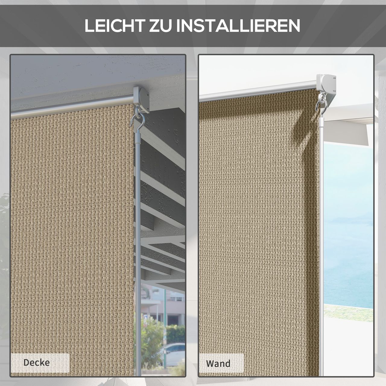 Outsunny Senkrechtmarkise Balkonrollo, 120x185cm Außenrollo für Pavillon, Beige