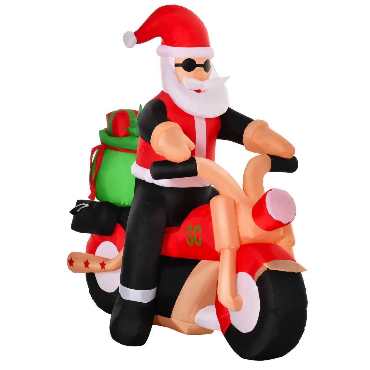 HOMCOM Aufblasbarer Weihnachtsmann auf einem Motorrad 150 cm LED mit Gebläse Weihnachts-Party Weihnachtsdekoration Polyester Weiß Rot Grün 153 x 55 x 150 cm