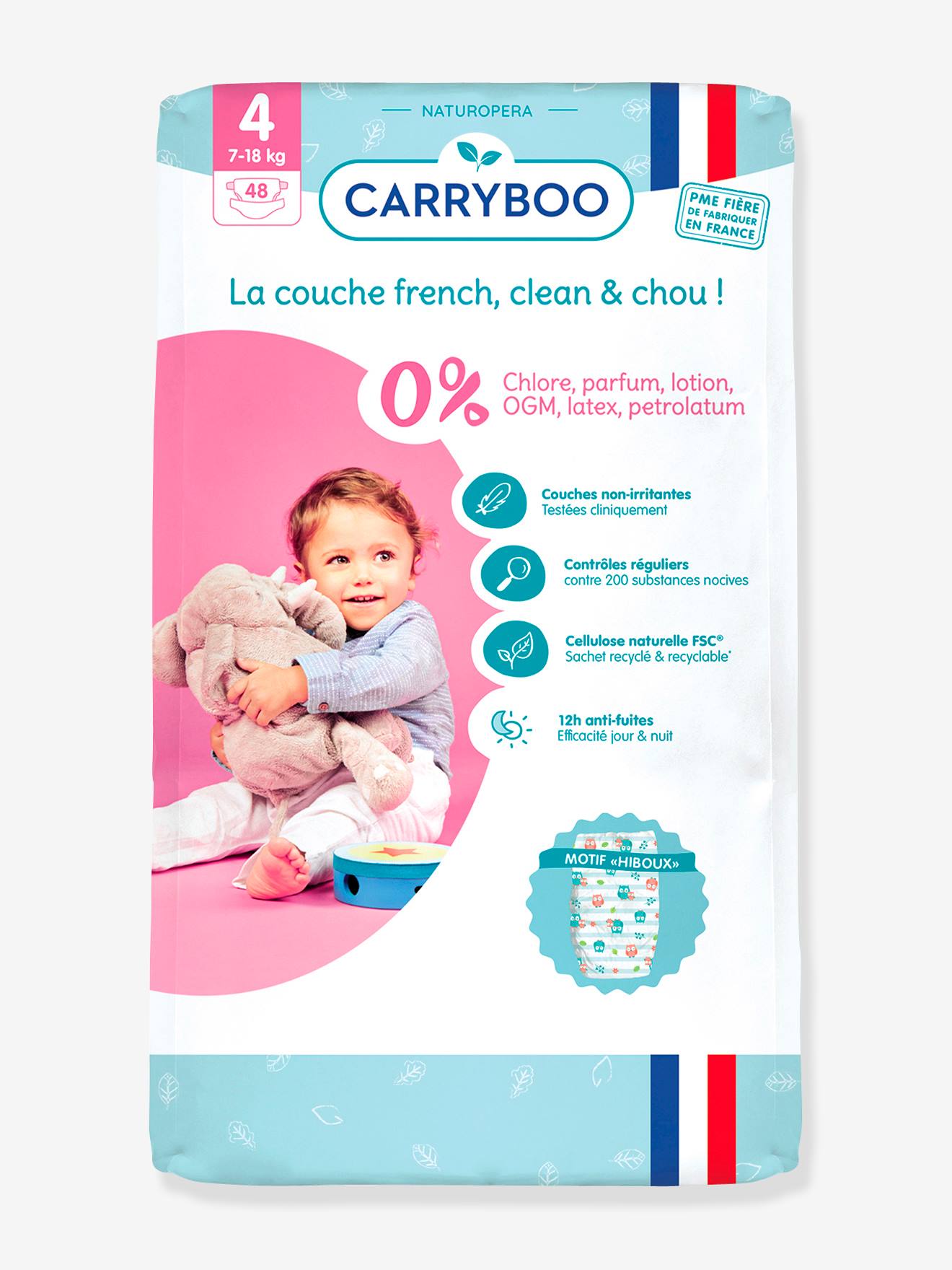 48 couches dermo-sensitives T4 (7-18 kg) CARRYBOO blanc