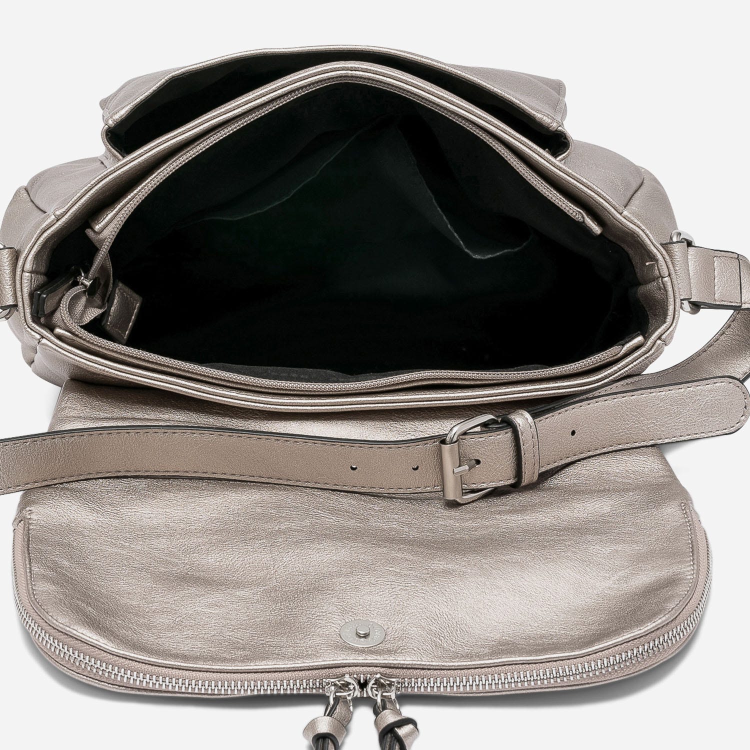 Sac besace taupe nacré avec rabat zippé