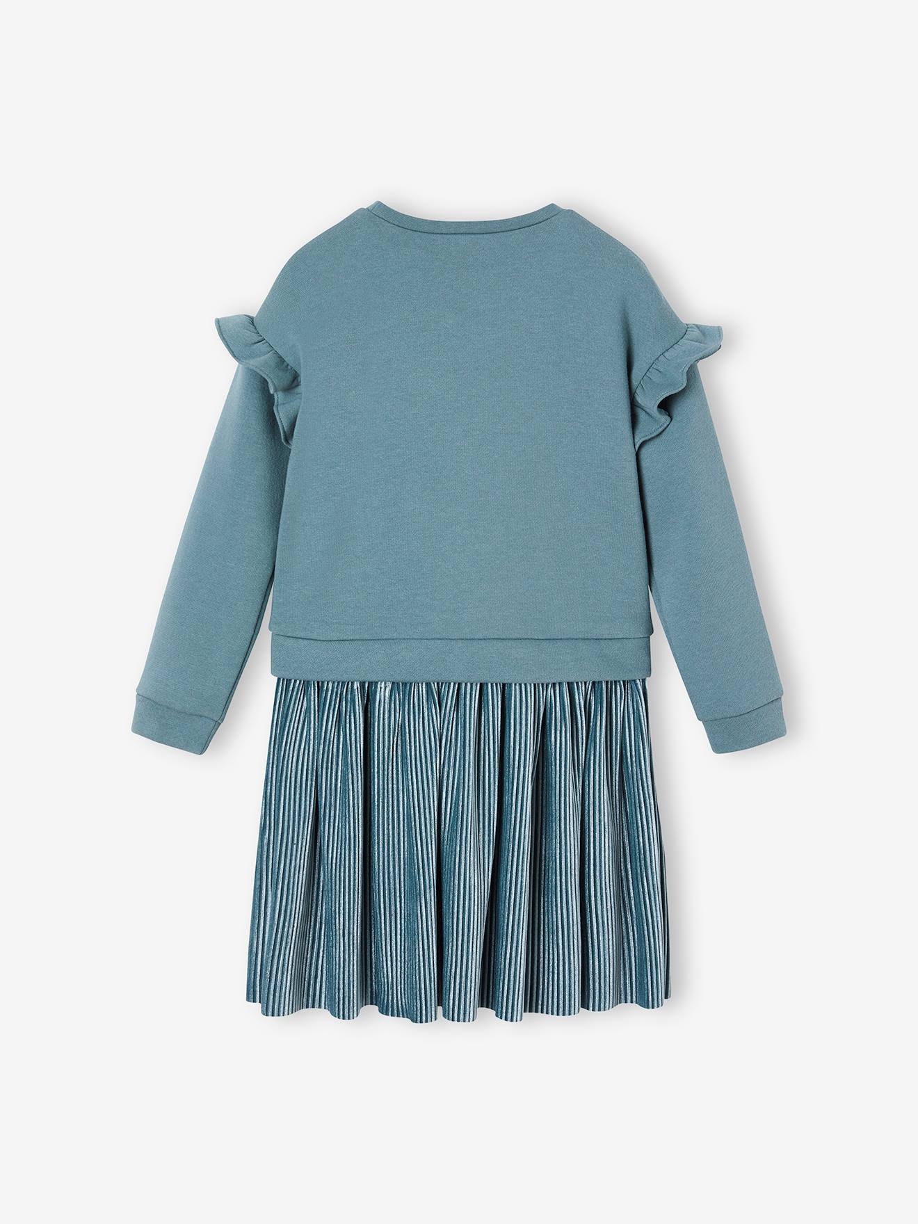 Vertbaudet Festliches Mädchen 2-in-1-Kleid: Pailletten und Plisseerock aus Samt - zartrosa