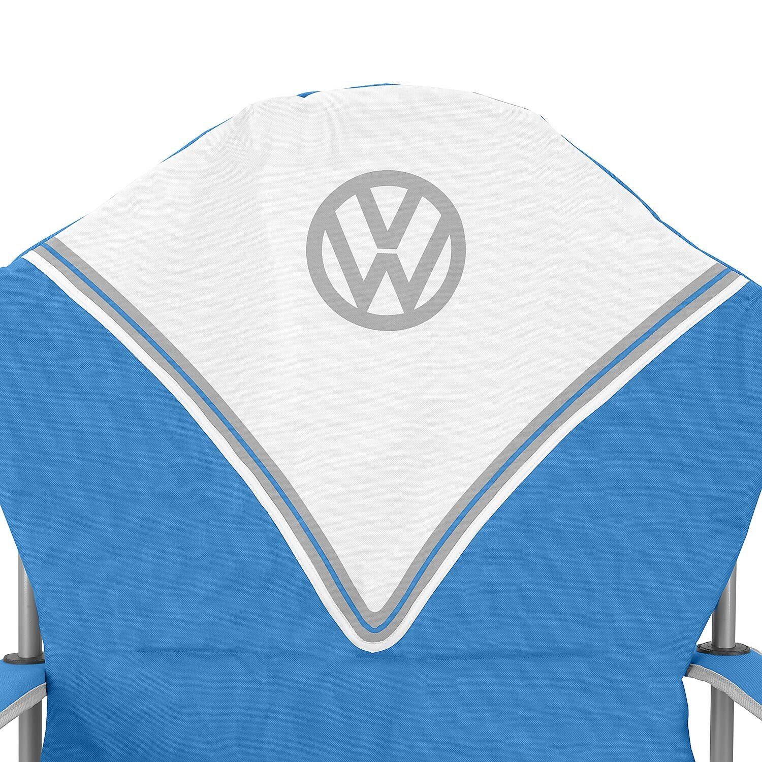 VW Collection by BRISA Campingstuhl Deluxe Volkswagen Klappstuhl mit Tragetasche im T1 Bulli Bus Design, Armlehnstuhl mit Getränkehalter, 105cm