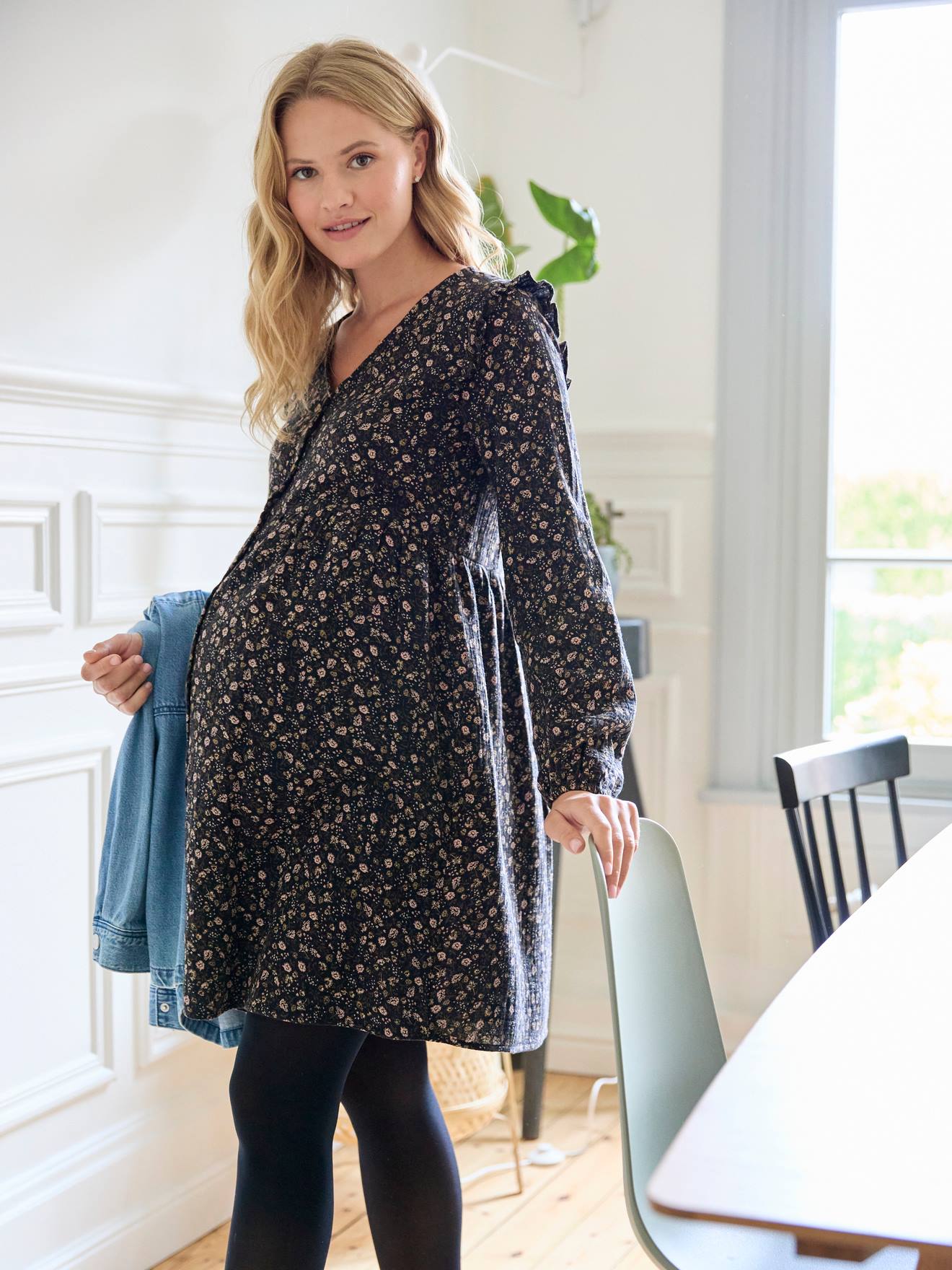 Robe courte gaze de coton grossesse et allaitement noir