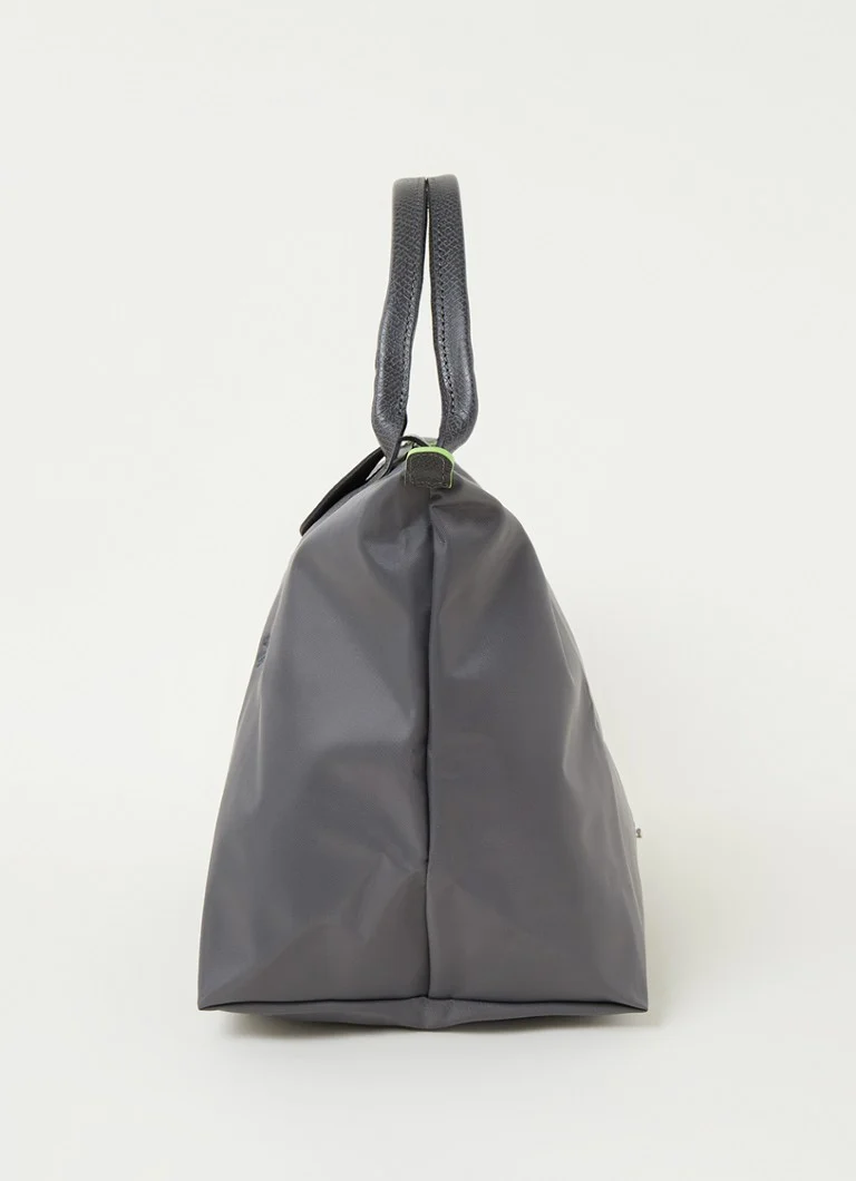 Geantă verde Longchamp Le Pliage, mărimea M, cu detalii din piele.