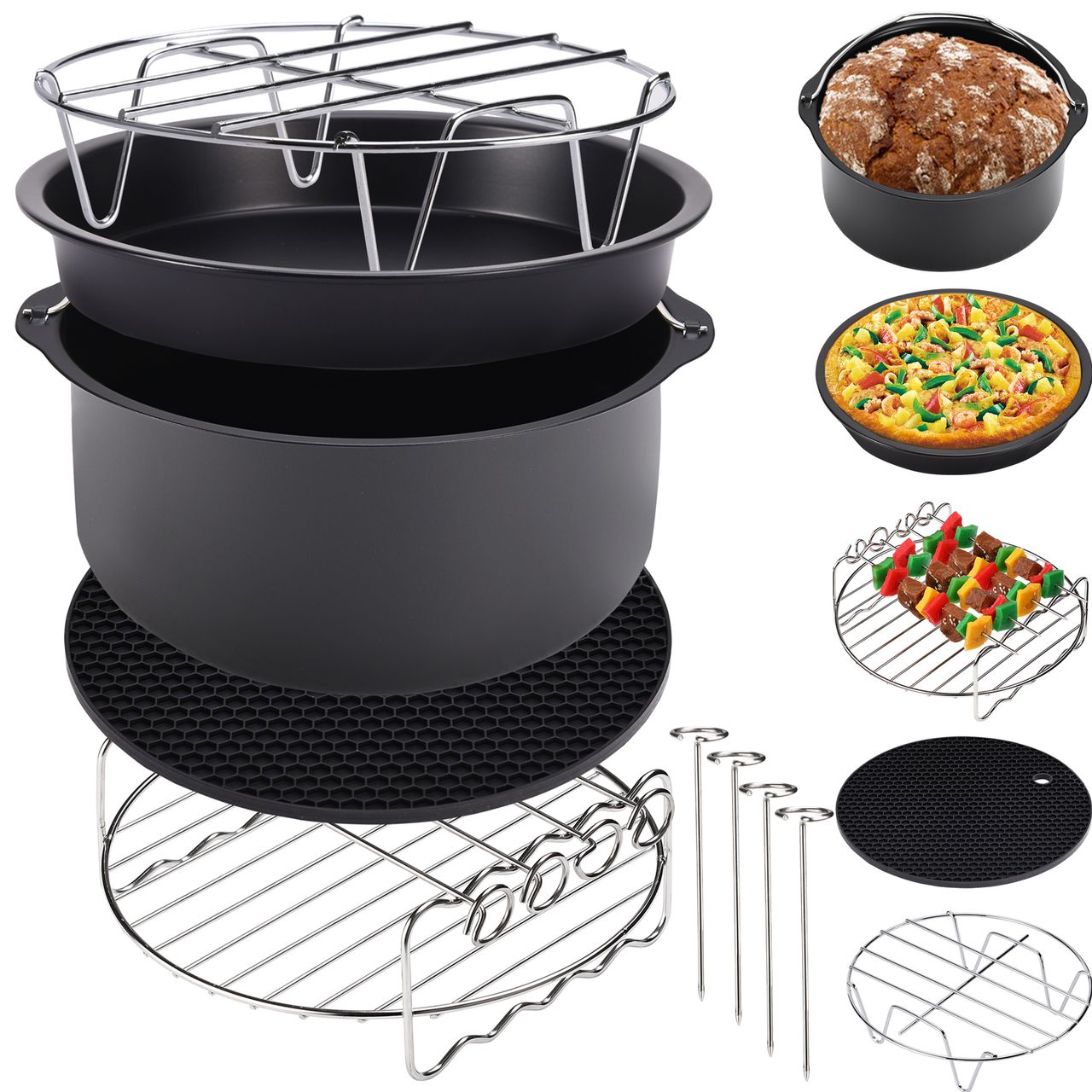 DEUBA Fritteuse Zubehör XL größerere Durchmesser 9 tlg 18,5-20cm schwarz / silber