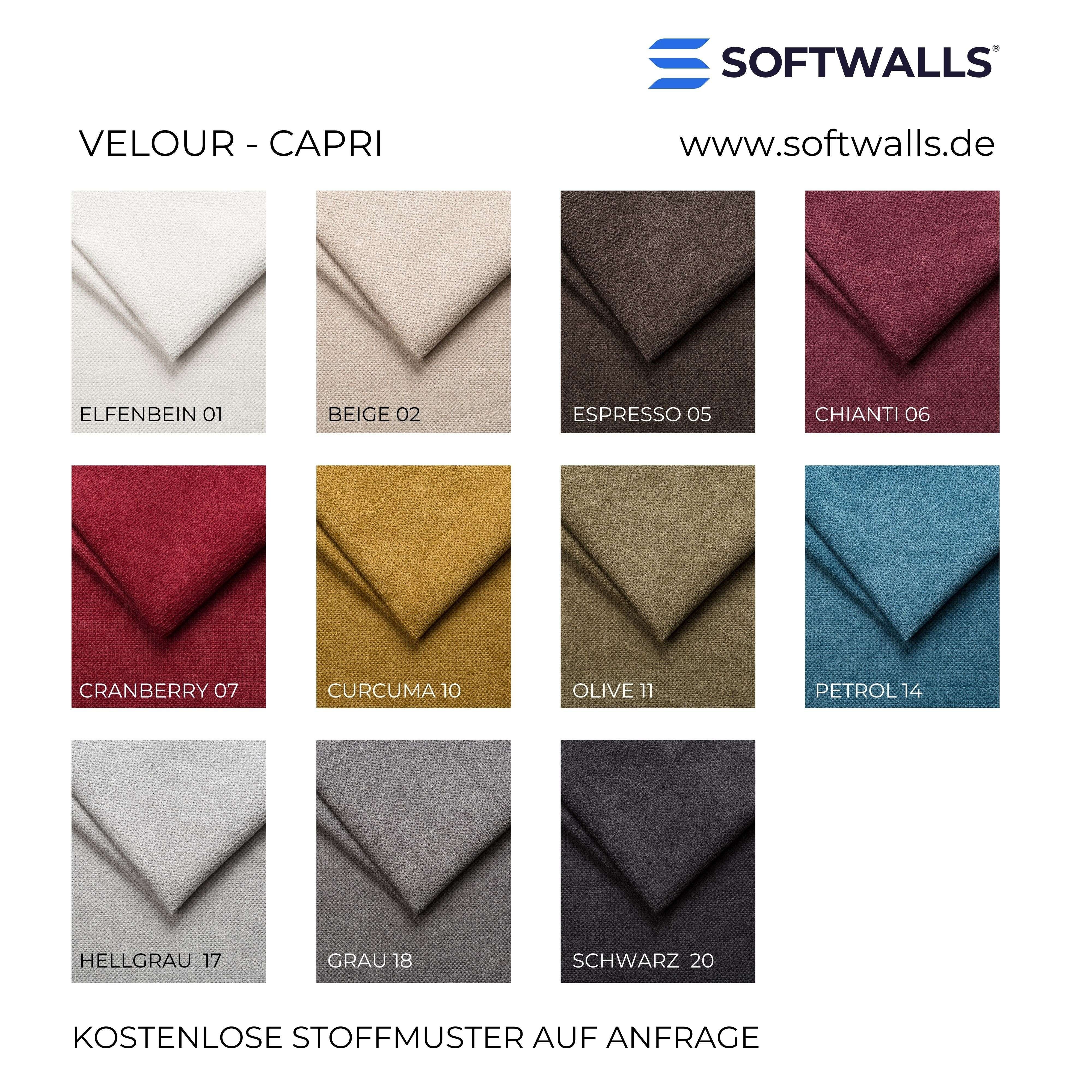 softwalls Kopfteil Wandkissen Velour - Kopfteil Bett - Polster, Dunkelgrau - 30x30, (1 St., 5 (sehr gut), Schalldämmend