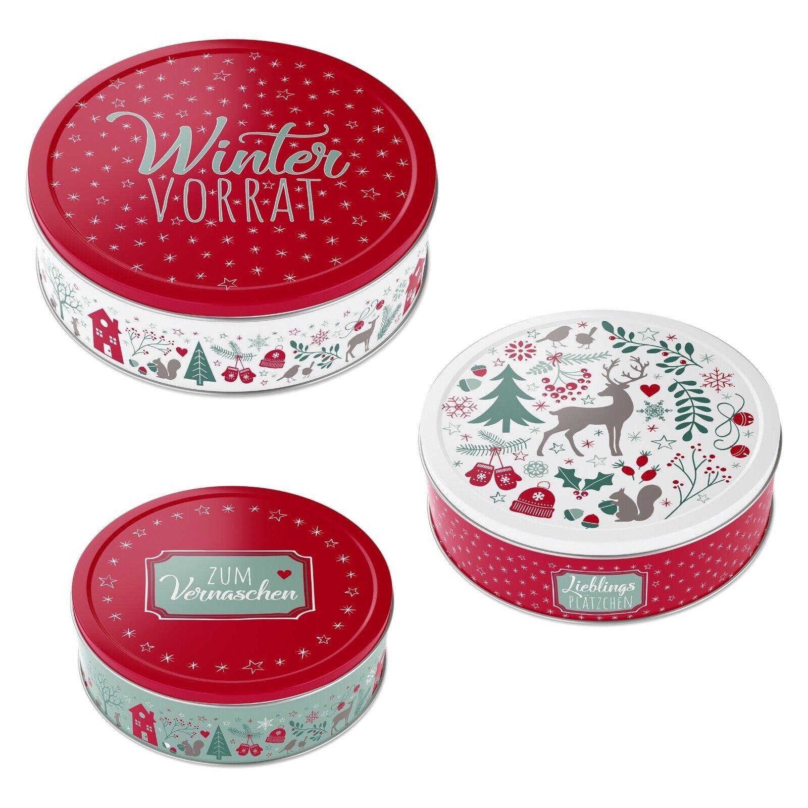 Meinposten Keksdose Gebäckdose Metall rund 3er Set Winter Vorrat Fröhliche Weihnachten, (3-tlg., 3er Set)