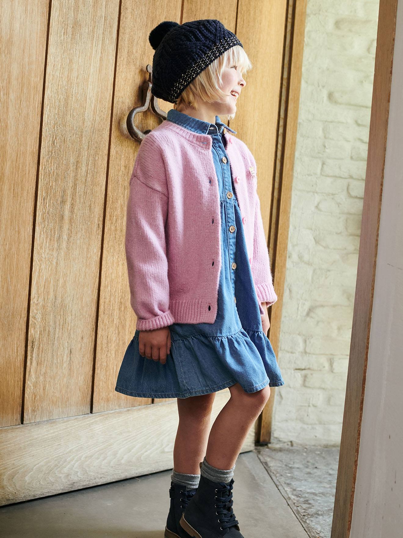 Gilet forme loose patch fleur irisé fille parme