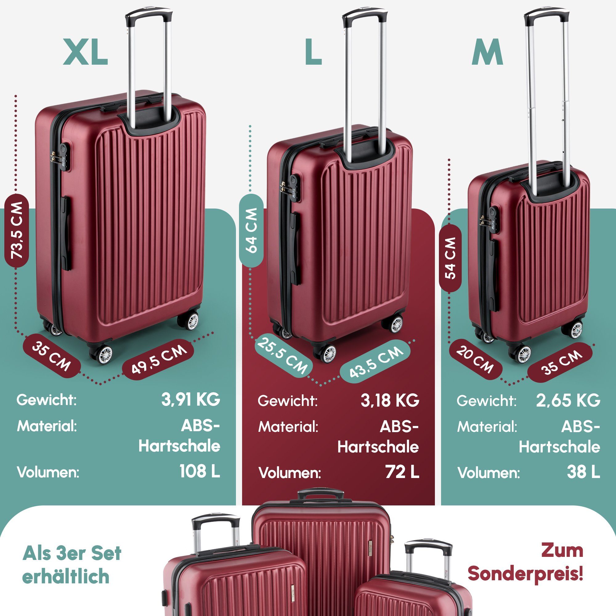 Easy Move Hartschalen-Trolley Ace 026, Reisekoffer Hartschalen-Koffer, 360° Doppelrollen, 100% ABS