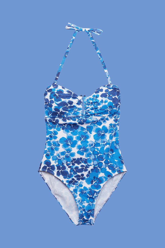 Wattierter Neckholder-Badeanzug mit Allover-Print